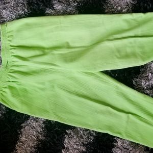 Lime greenHaband womens Calcutta cloth pants with elastic waist and two pockets.